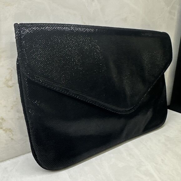 VINTAGE Frenchy of California Black Evening Envelope Clutch Sparkly Shiny - Picture 2 of 14